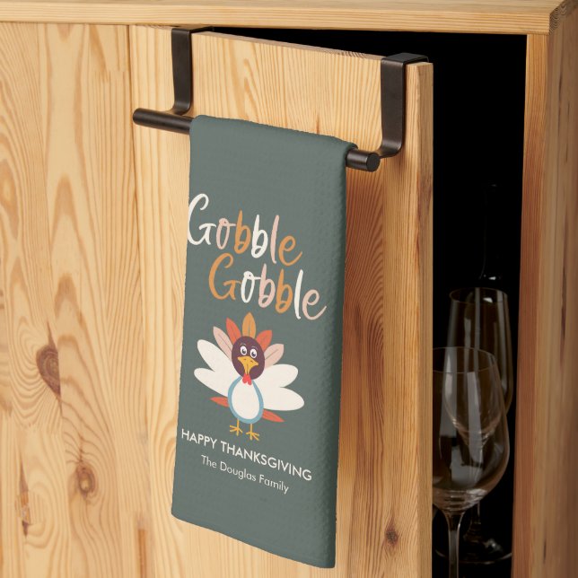 Gobble Gobble Thanksgiving Turkey Kitchen Towel (Thirds Fold)