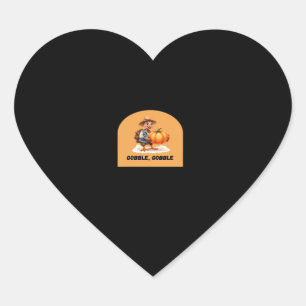 Gobble, Gobble Thanksgiving Turkey with Pumpkin Cl Heart Sticker