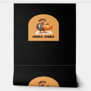 Gobble, Gobble Thanksgiving Turkey with Pumpkin Cl Wallpaper