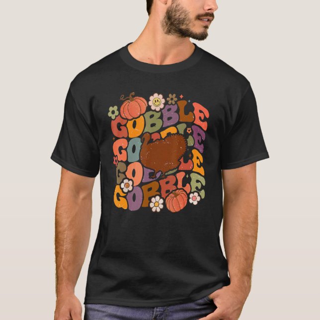 Gobble Retro Thanksgiving Turkey Autumn Vibes Hall T-Shirt (Front)