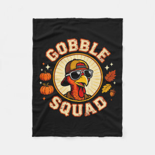 Gobble Squad Cute Turkey Squad Thanksgiving Family Fleece Blanket