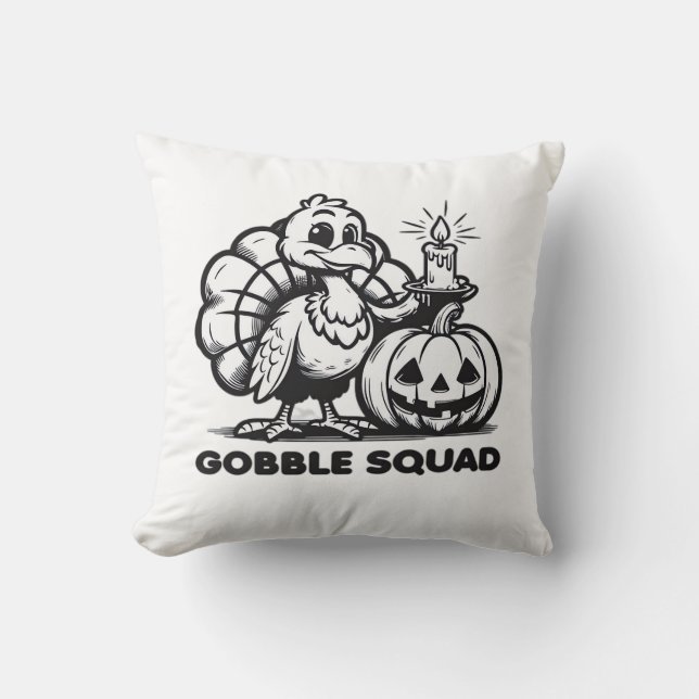 Gobble Squad  Funny Thanksgiving Turkey Design  Fa Cushion (Front)