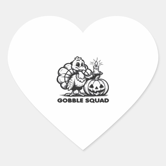 Gobble Squad  Funny Thanksgiving Turkey Design  Fa Heart Sticker (Front)