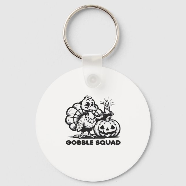 Gobble Squad  Funny Thanksgiving Turkey Design  Fa Key Ring (Front)