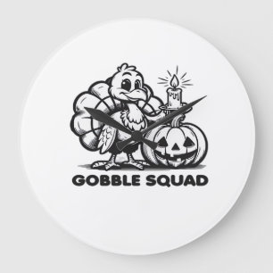 Gobble Squad  Funny Thanksgiving Turkey Design  Fa Large Clock
