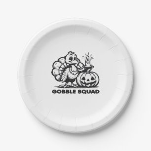 Gobble Squad  Funny Thanksgiving Turkey Design  Fa Paper Plate