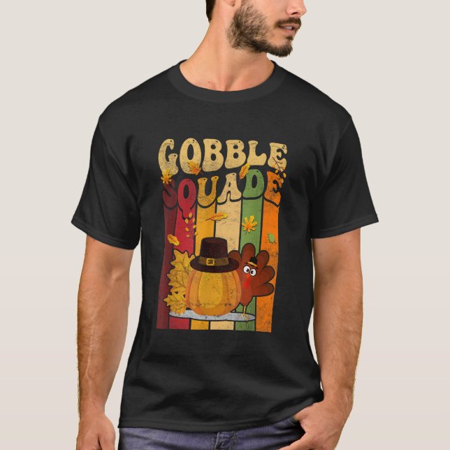 Gobble Squad Pumpkin Leaf Thanksgiving Day Men Wom T-Shirt (Front)