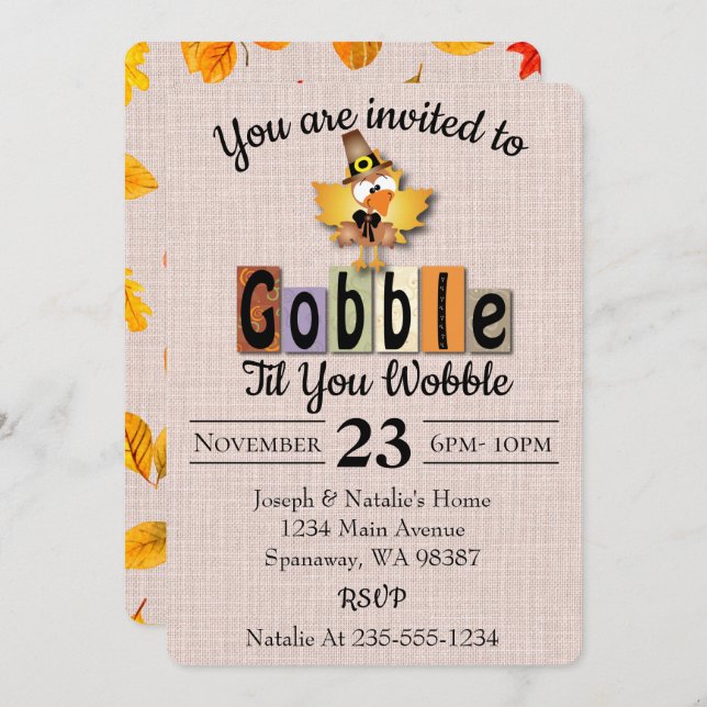 Gobble Til You Wobble Thanksgiving Invitation (Front/Back)