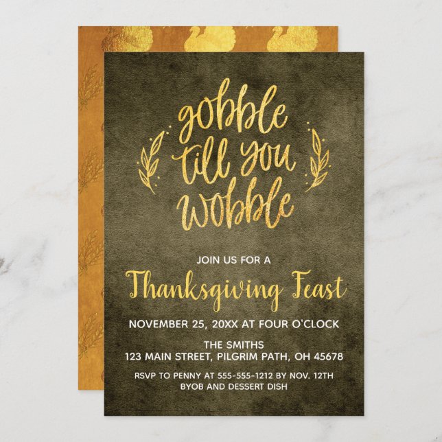 Gobble Till You Wobble Thanksgiving Invitation (Front/Back)