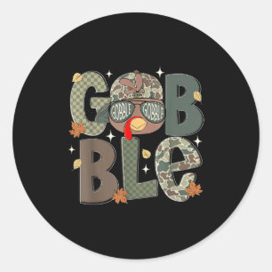 Gobble Turkey Camo Hat Thanksgiving Boys Youth Kid Classic Round Sticker