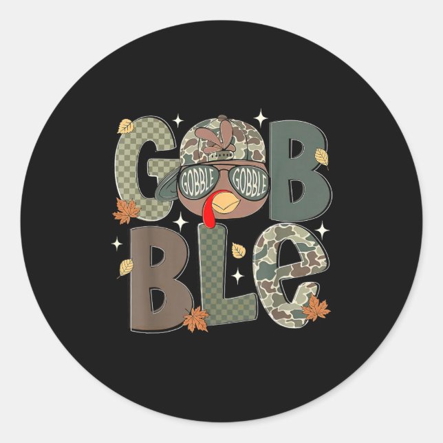 Gobble Turkey Camo Hat Thanksgiving Boys Youth Kid Classic Round Sticker (Front)