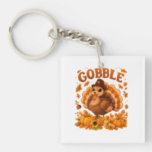 Gobble Turkey Cute Thanksgiving Fall Quote Key Ring
