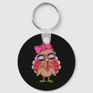 Gobble Turkey Day Happy Thanksgiving Toddlers Girl Key Ring