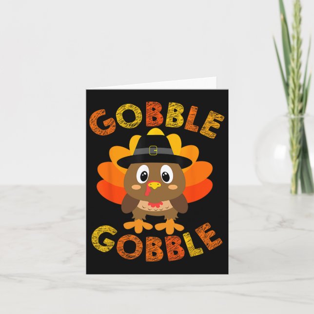Gobble Turkey Little Boys Girls Kids Thanksgiving  Card (Front)