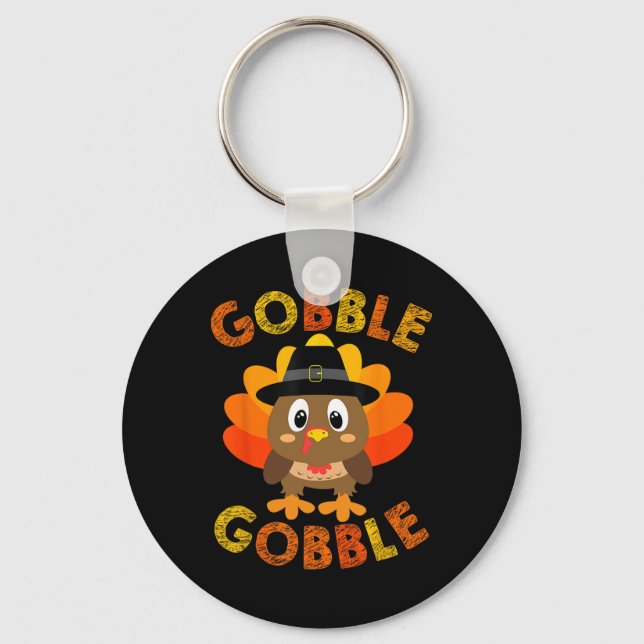 Gobble Turkey Little Boys Girls Kids Thanksgiving  Key Ring (Front)