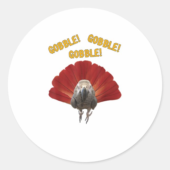 Gobble! Turkey Thanksgiving African Grey Parrot  Classic Round Sticker (Front)