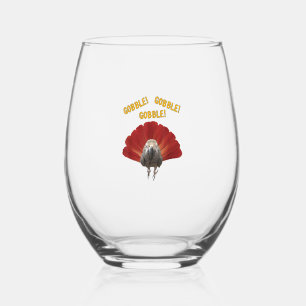 Gobble! Turkey Thanksgiving African Grey Parrot Stemless Wine Glass