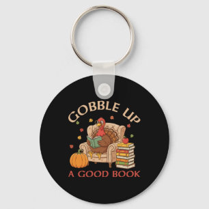 Gobble Up A Good Book Turkey Reading Book Thanksgi Key Ring