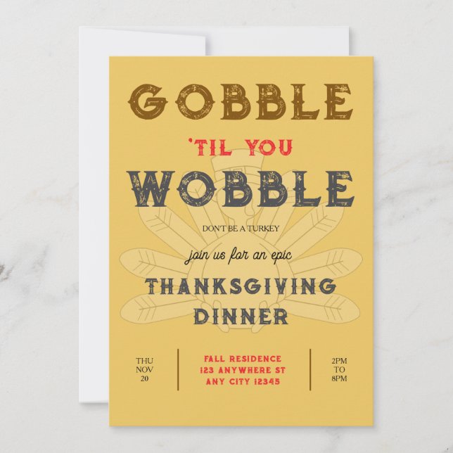 Gobble Wobble Thanksgiving Dinner Invitation (Front)