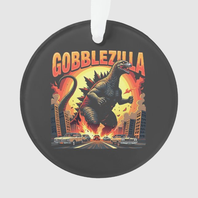 Gobblezilla Spooky Turkey Thanksgiving Gobble Ornament (Front)