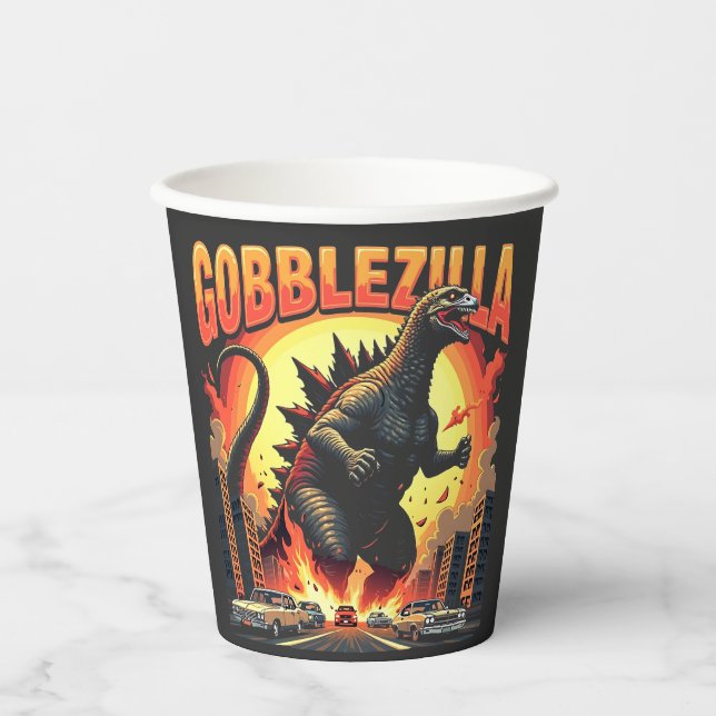 Gobblezilla Spooky Turkey Thanksgiving Gobble Paper Cups (Front)