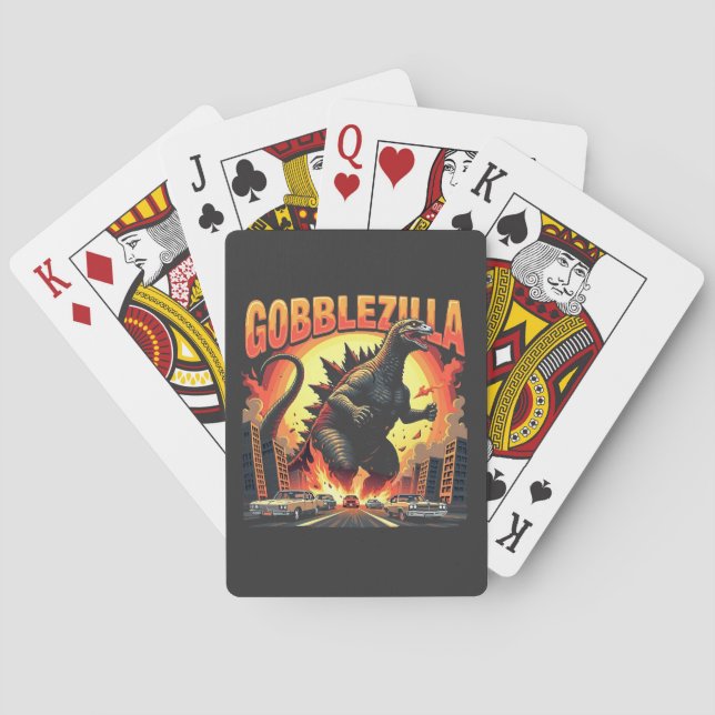 Gobblezilla Spooky Turkey Thanksgiving Gobble Playing Cards (Back)