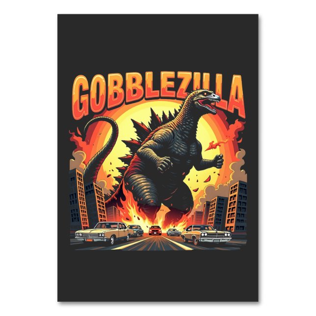 Gobblezilla Spooky Turkey Thanksgiving Gobble Table Number (Front)