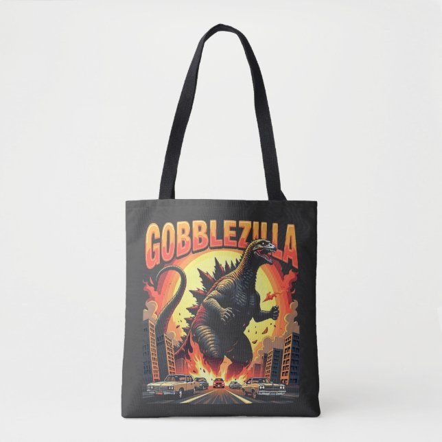 Gobblezilla Spooky Turkey Thanksgiving Gobble Tote Bag (Front)