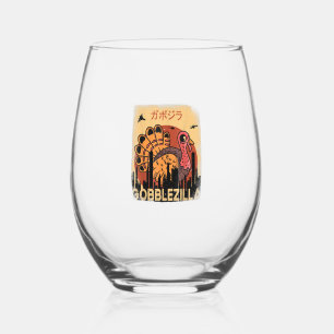 Gobblezilla Turkey Thanksgiving _1 Stemless Wine Glass