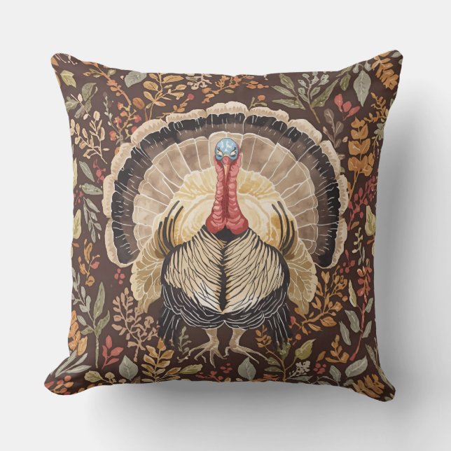 Gobbling Good Times Turkey ,Thanksgiving Pattern Cushion (Front)