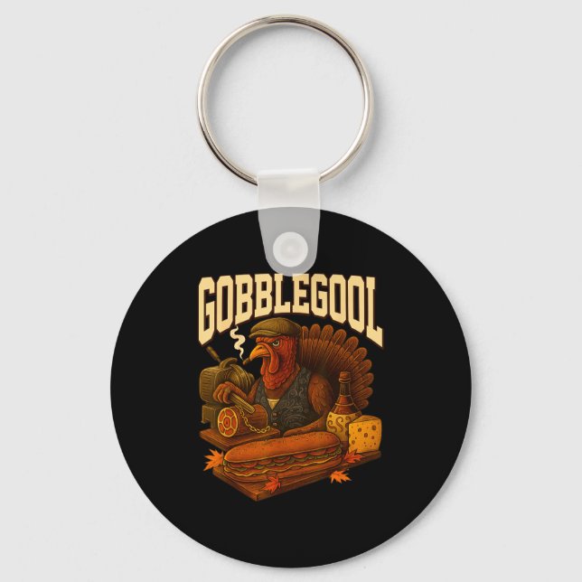 Gobbol Turkey Gobble Gool Thanksgiving Retro  Key Ring (Front)