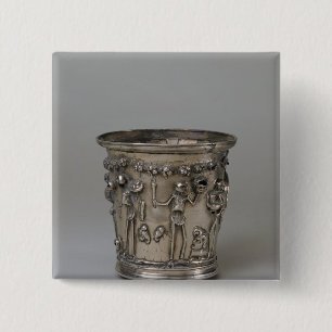 Goblet embossed with skeletons holding masks 15 cm square badge