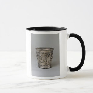 Goblet embossed with skeletons holding masks mug