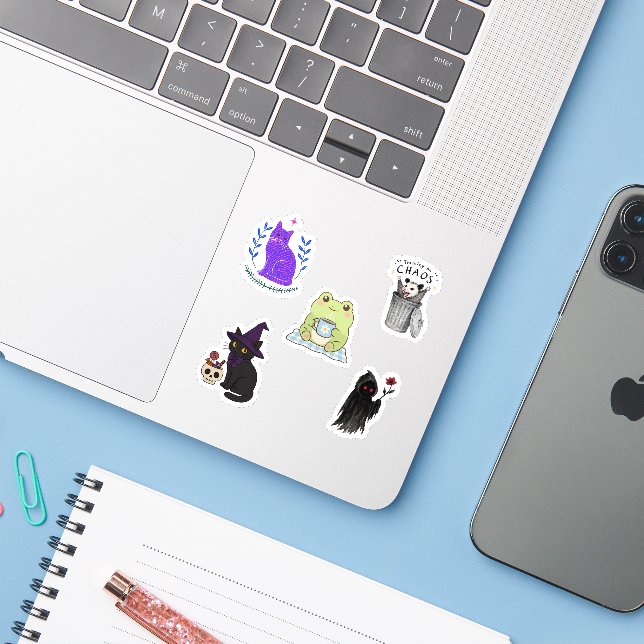 Goblin Core Witch Cat Frog Grim Reaper Halloween S (Laptop w/ iPhone)