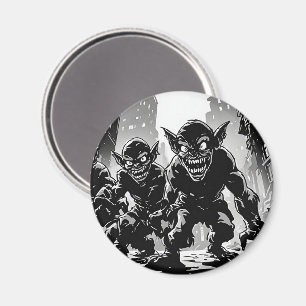 Goblin Demons Derelict City BW Retro Comic Style Magnet