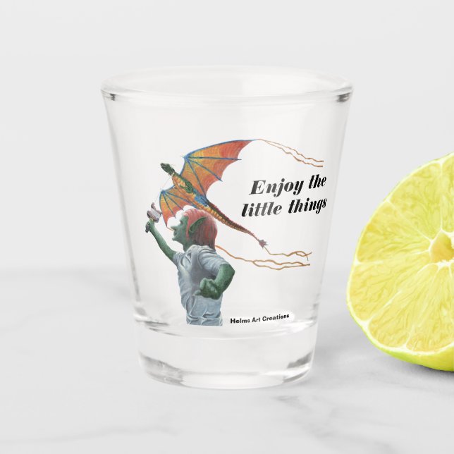 Goblin Flying Dragon Kite Fantasy Art Shot Glass (Front)