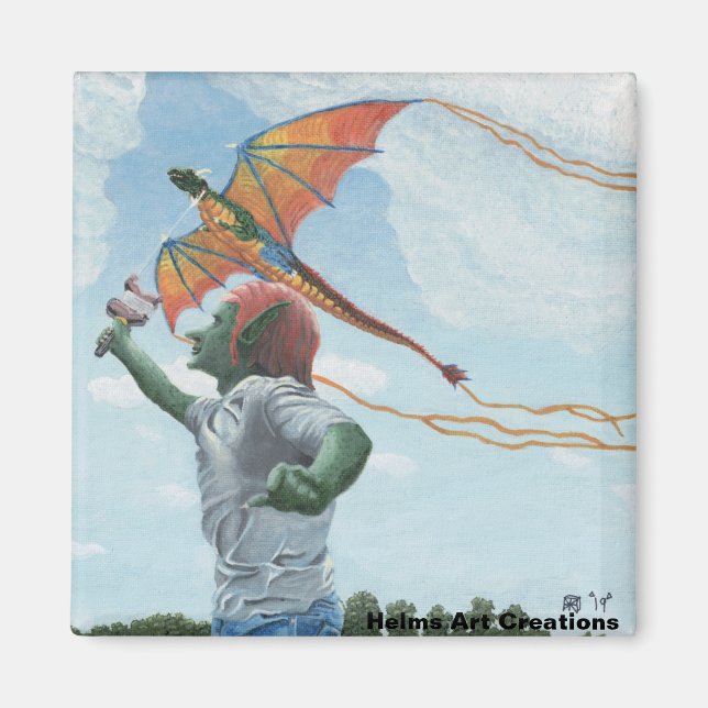 Goblin Flying Dragon Kite Fantasy Joy Magnet (Front)