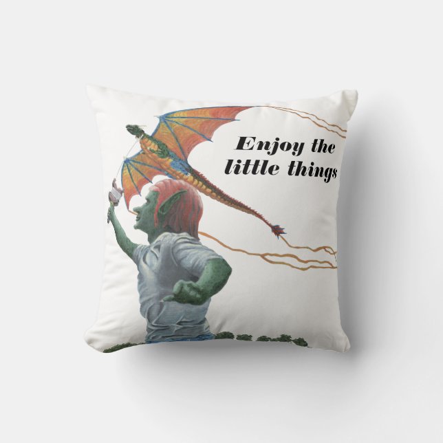 Goblin Flying Dragon Kite Fantasy Throw Pillow (Front)
