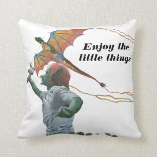 Goblin Flying Dragon Kite Fantasy Throw Pillow