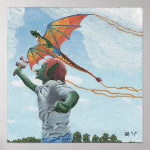 Goblin Flying Dragon Kite Fantasy Wall Art