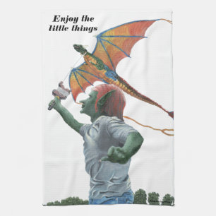Goblin Flying Rainbow Dragon Kite Kitchen Towel