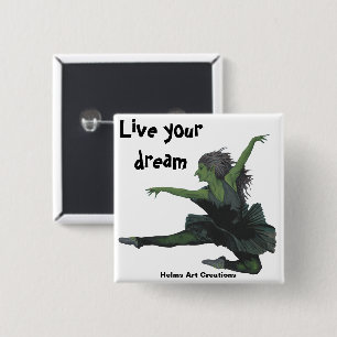Goblin Girl Ballerina Dancing Fantasy Art Button