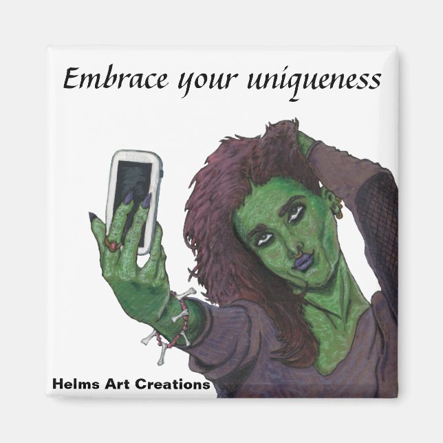 Goblin Girl Cell Phone Selfie Refrigerator Magnet (Front)