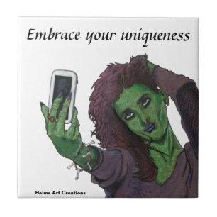 Goblin Girl Phone Selfie Fantasy Art Ceramic Tile