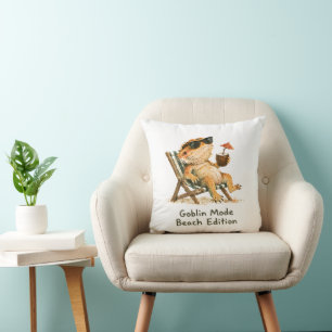 Goblin Mode Beach Edition Bearded Dragon Art Cushion