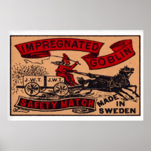 Goblin Riding Matchbox Art Print, Swedish Vintage Poster