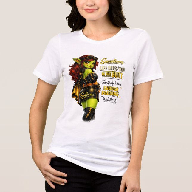 Goblinantics™ — Saffron™: Life Bites Tri-Blend Shirt (Front)