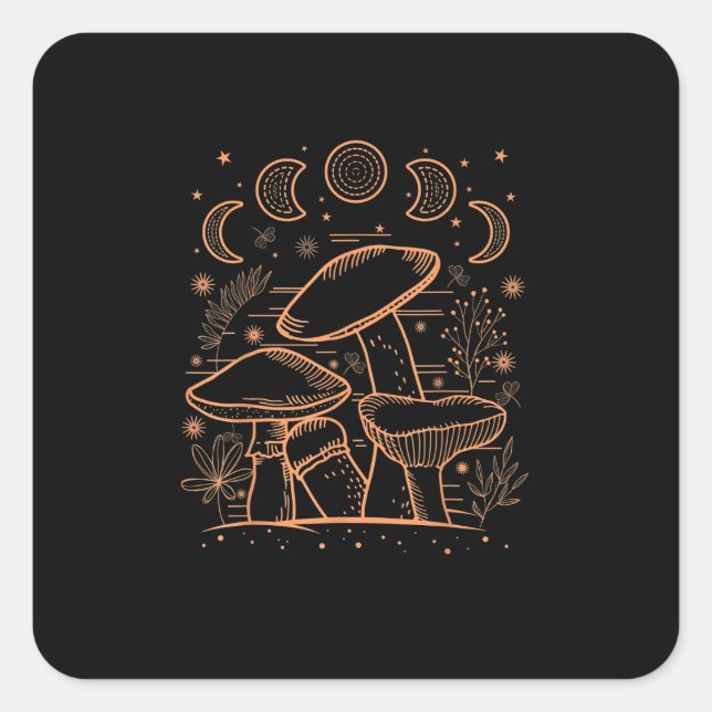 Goblincore Aesthetic Mushroom Fungi Academia Square Sticker (Front)