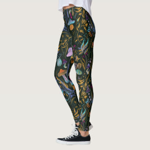 Goblincore dark pattern with magic forest mushroom leggings