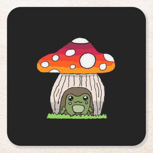 Goblincore Frog Classic Square Paper Coaster (Front)